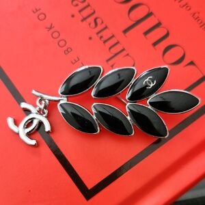 Upcycled Black and Silver Leaf Brooch